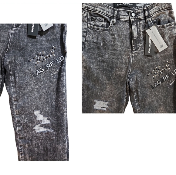 NWT Karl Lagerfeld Jeans Straight Leg Rhinestone Distressed sz 6 - Picture 7 of 15